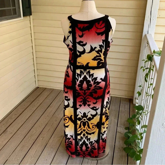 ASHLEY STEWART Maxi Dress Sleeveless Window Pane Floral Plus Size 14 16 Stretch - Picture 4 of 6